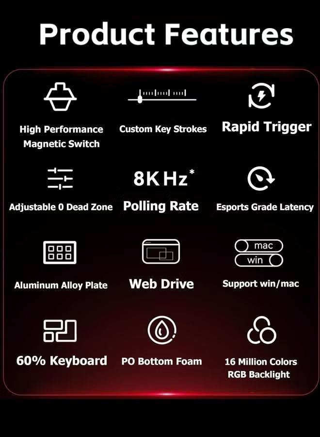 MADLIONS Mad60HE RGB Mechanical Keyboard Magnetic Switches Hot Swap Customized 8KHZ FPS Gaming Keyboard with Adjustable Actuation, 8000 Hz Polling Rate, Rapid Trigger Mode, Hall Effect Switches, for PC/Mac,WHITE - Image 4