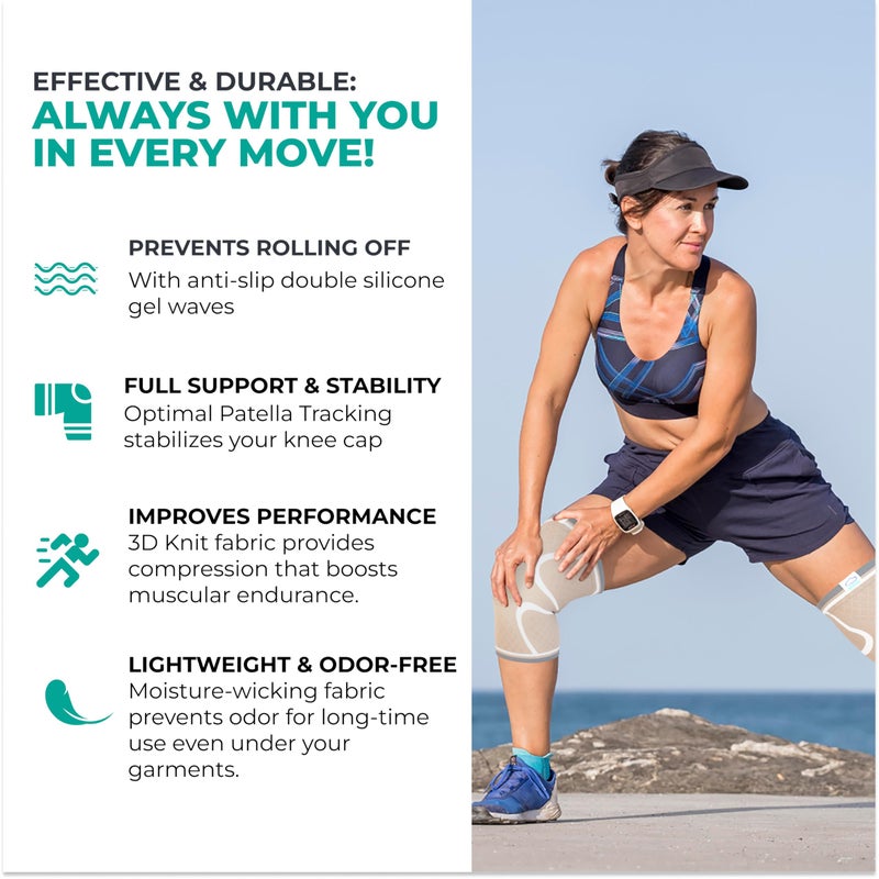 Modvel Compression Knee Brace for Women & Men, 2-Pack Knee Brace for Running Knee Pain, Knee Support Compression Sleeve, Workout Sports Knee Braces for Meniscus Tear, ACL & Arthritis Pain Relief - Image 4