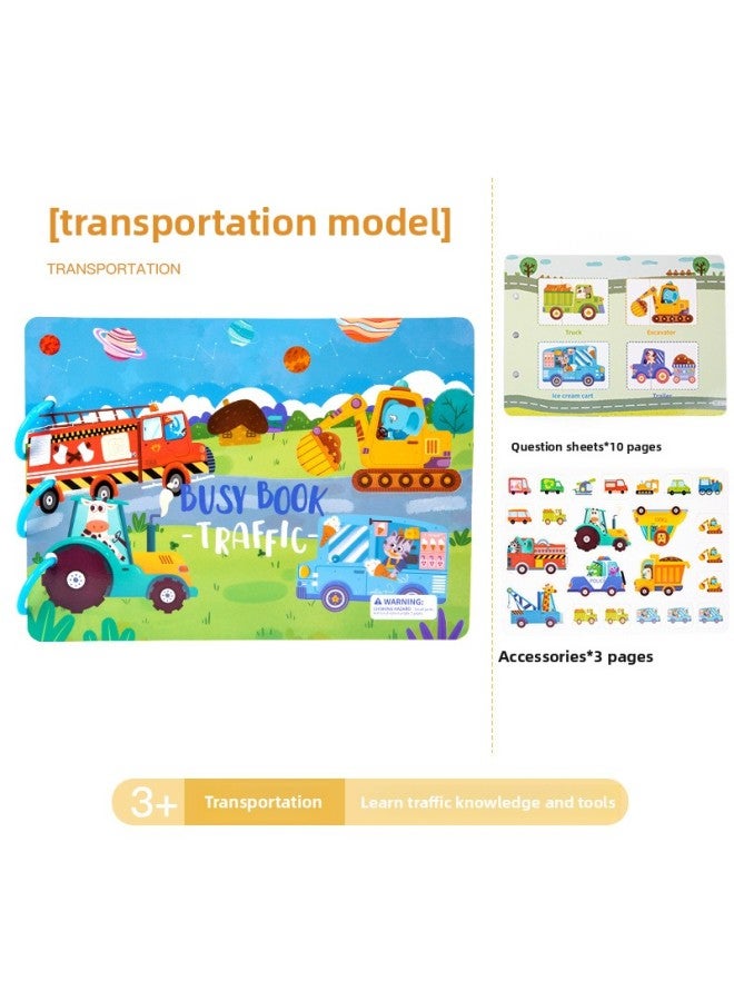 Children's Early Education Enlightenment Animal Quiet Busybook Paste Book Educational Toys Repeated Stickers Busy Book-Color:【Color Boxed C Model】 Transportation Model - Image 1