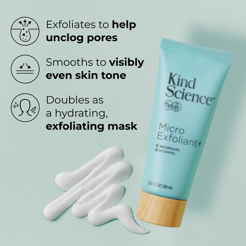Kind Science Micro Exfoliant Face Scrub - 2-in-1 Exfoliating Face Wash + Facial Mask with AHA to Smooth & Hydrate Skin - Paraben & Fragrance Free, Cruelty Free, 2 oz - Image 2