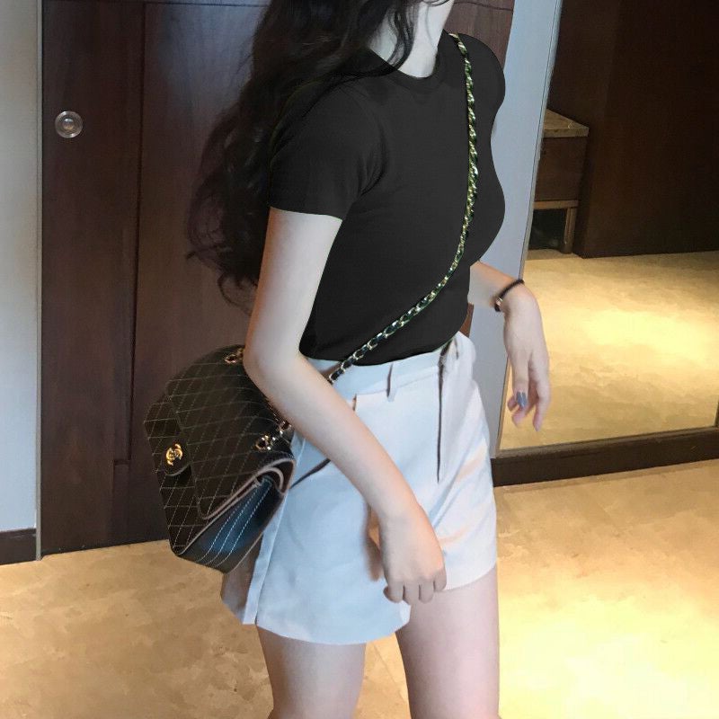 Avocado Green Short-Sleeved T-Shirt For Women 2025 Pure Color Korean Style Slim Matcha Green Tight Top - Image 1
