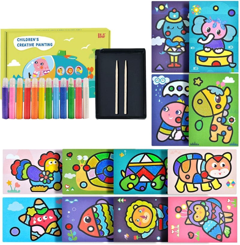 TINY TOYS CO DIY Art & Craft Kits for Boys/Girls 4-8years Old Mess Free No Glue,No Scissors Art Kits, Fun Activity Drawing for Child (SANDART KIT) - Image 1