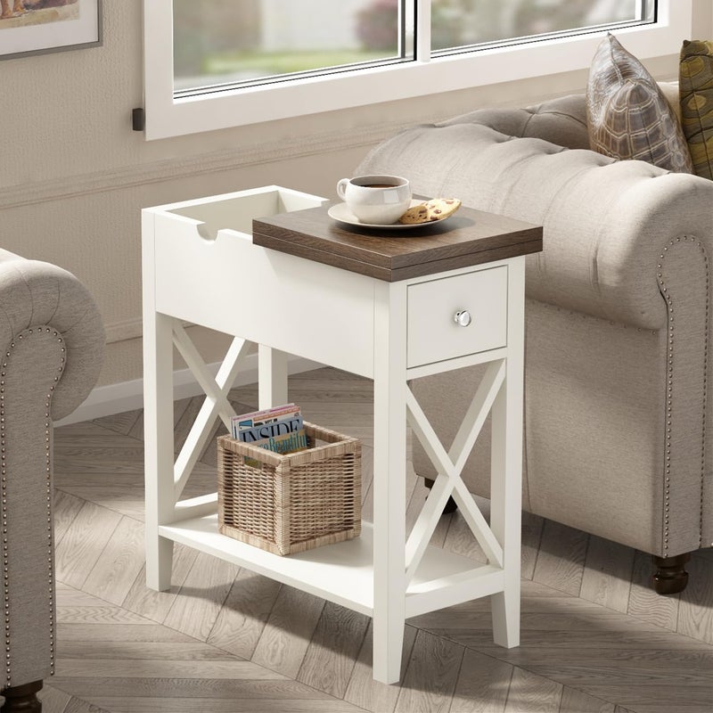 ChooChoo Farmhouse End Table with Drawer Accent Small Side Table Nightstand for Living Room Bedroom and Small Spaces Soft White - Image 2