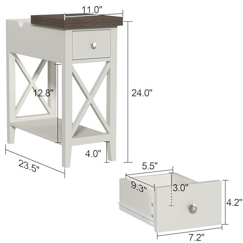 ChooChoo Farmhouse End Table with Drawer Accent Small Side Table Nightstand for Living Room Bedroom and Small Spaces Soft White - Image 3