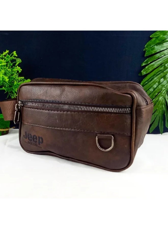 Jeep Buluo Men’s Premium Leather Hand Bag from Jeep with Multiple Pockets and Durable Zippers – Practical and Sturdy Design for Daily Use, Work, and Travel - Image 1