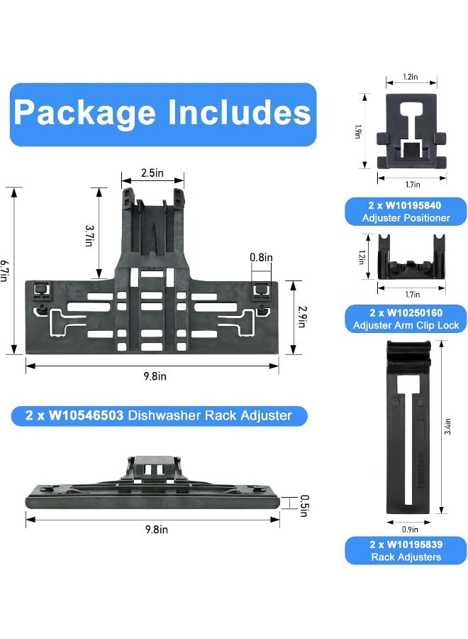 Funmit مجموعة تعديل الرف العلوي المحسّنة Funmit W10546503 بديل لغسالة الصحون Whirlpool Kenmore Kitchen-Aid - Image 4