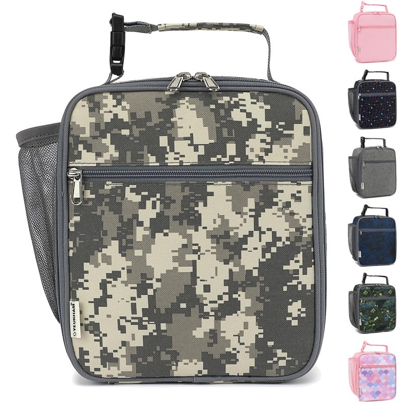 GYEUKHAM Lunch Box for Kids Boys Girls Men Women Insulated Small Soft Cooler Lunch Bag Kit for School Work Picnic Travel Reusable Portable lunchboxGrey Camouflage