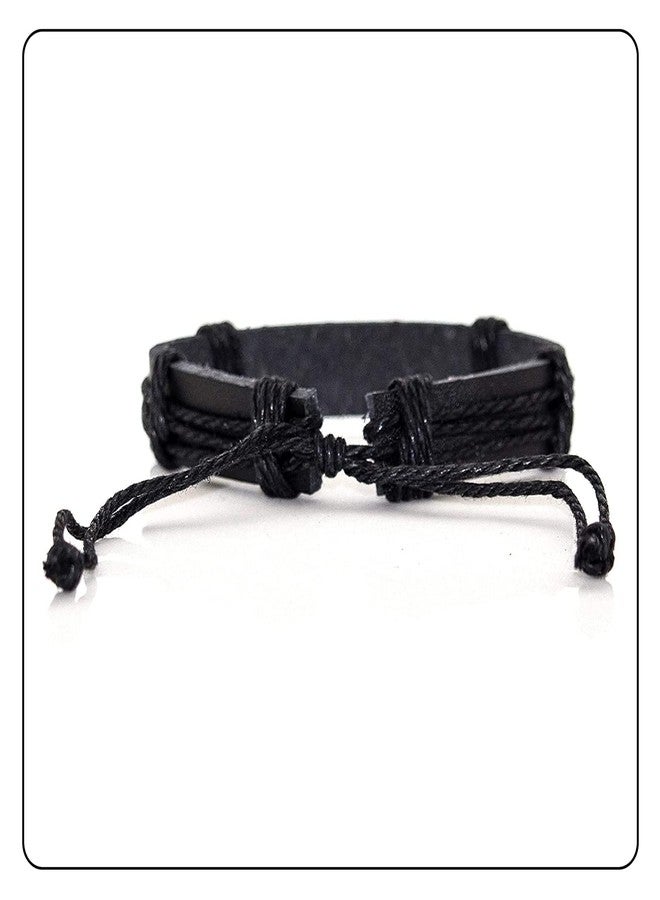 Fusamk Fashion Cross Tag Bangle Adjustable Leather Cuff Wristband Drawstring Rope Bracelet(Black) - Image 4
