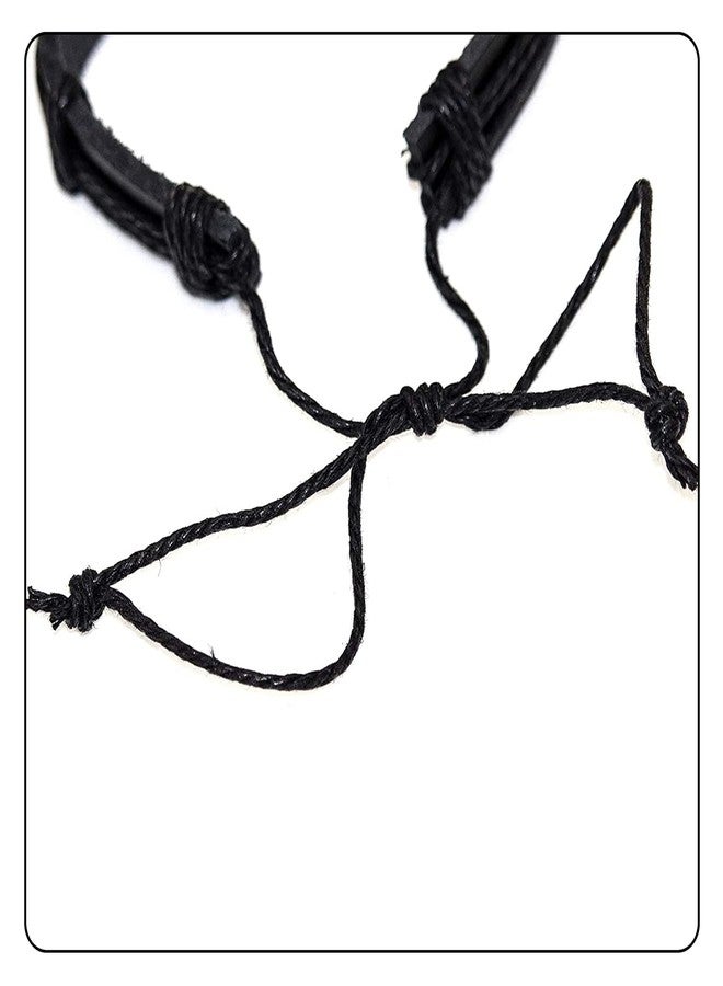 Fusamk Fashion Cross Tag Bangle Adjustable Leather Cuff Wristband Drawstring Rope Bracelet(Black) - Image 5