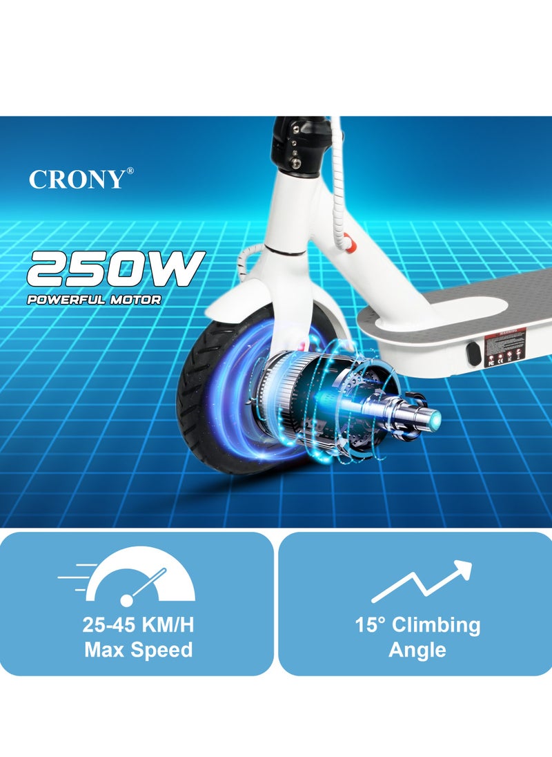 Crony - W563 Fast E-Scooter For Kids/Teens, Up To 45kilo/H, 250w Motor, 36v 7.8ah Battery, App Controlled Lightweight Foldable With Led Headlights High-Speed Electric Scooter, Anti-Slip Deep-Tread Rubber Tires, Rear Disc Brake, 100kg Max Load, Smart Scooter With App Connectivity, Portable Aluminum Frame For Adults, Heavy-Duty, Travel-Ready Design – White - Image 1