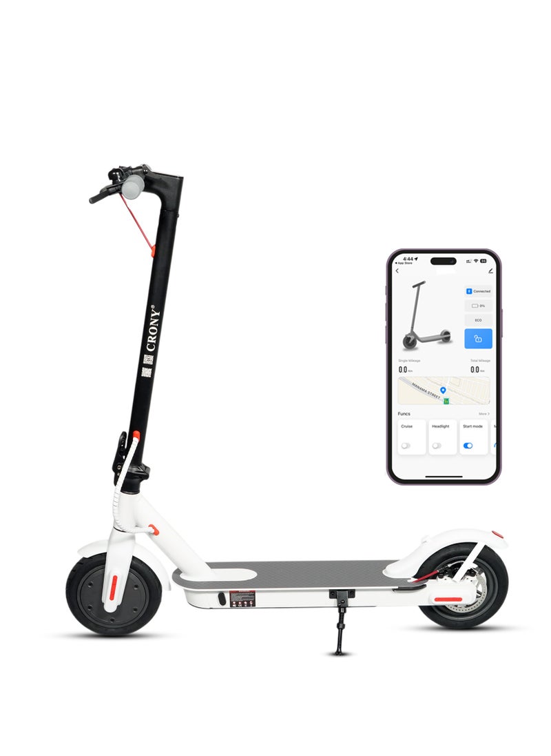 Crony W563 Fast E-Scooter For Kids/Teens, Up To 45kilo/H, 250w Motor, 36v 7.8ah Battery, App Controlled Lightweight Foldable With Led Headlights High-Speed Electric Scooter, Anti-Slip Deep-Tread Rubber Tires, Rear Disc Brake, 100kg Max Load, Smart Scooter With App Connectivity, Portable Aluminum Frame For Adults, Heavy-Duty, Travel-Ready Design – White  - Image 1