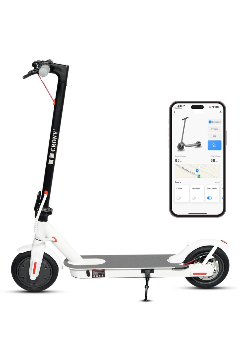Crony M365 app Fast E-Scooter For Kids/Teens, Speed 20-45km/H, 250w Motor, 36v 7.8ah Battery, App Controlled Lightweight Foldable With Led Headlights High-Speed Electric Scooter, Anti-Slip Deep-Tread Rubber Tires, Rear Disc Brake, 120kg Max Load, Smart Scooter With App Connectivity, Portable Aluminum Frame For Adults, Travel-Ready Design – White - Image 1