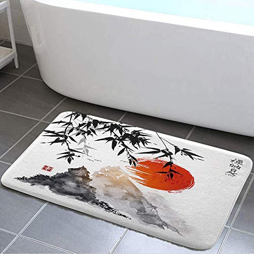 NYMB Japanese Bamboo Trees Sun and Mountains Bath Rugs Non-Slip Floor Entryways Outdoor Indoor Front Door Mat, Asian Fuji Mountain Bath Mat Bathroom Rugs, (17X29in) - Image 1