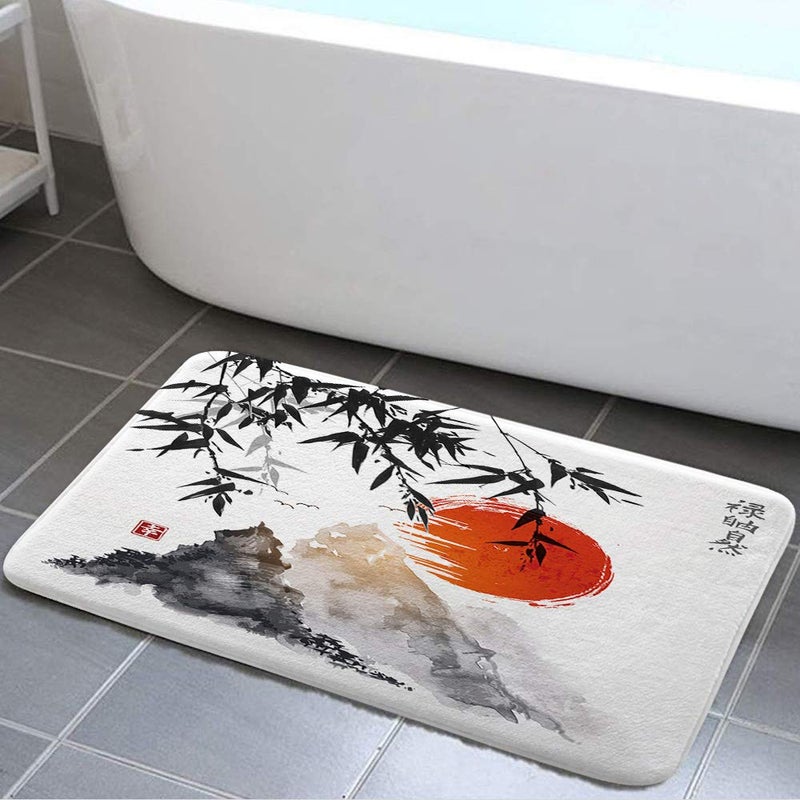 NYMB Japanese Bamboo Trees Sun and Mountains Bath Rugs Non-Slip Floor Entryways Outdoor Indoor Front Door Mat, Asian Fuji Mountain Bath Mat Bathroom Rugs, (17X29in) - Image 4