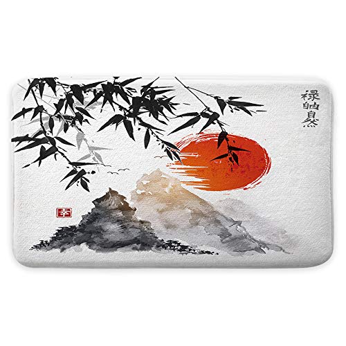 NYMB Japanese Bamboo Trees Sun and Mountains Bath Rugs Non-Slip Floor Entryways Outdoor Indoor Front Door Mat, Asian Fuji Mountain Bath Mat Bathroom Rugs, (17X29in) - Image 2