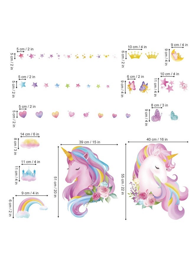 decalmile - 2 Large Size Unicorn Wall Decals Pink Rainbow Heart Wall Stickers Girls Bedroom Baby Nursery Kids Room Wall Decor Gifts For Kids - Image 1