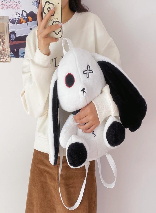 Plush Backpack Stuffed Animal for Teens Gothic Bunny Rabbit Bag with Cross Eyes Heart Patch Fits Daily Essentials - Image 4