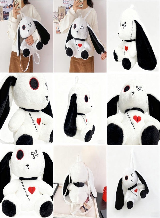 Plush Backpack Stuffed Animal for Teens Gothic Bunny Rabbit Bag with Cross Eyes Heart Patch Fits Daily Essentials - Image 2