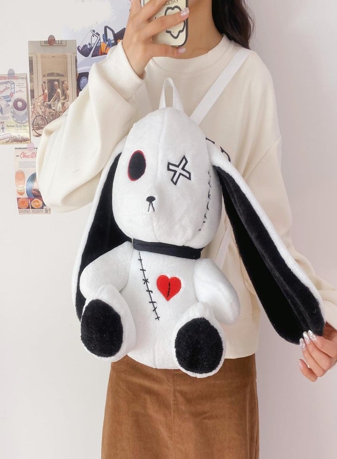 Plush Backpack Stuffed Animal for Teens Gothic Bunny Rabbit Bag with Cross Eyes Heart Patch Fits Daily Essentials - Image 5