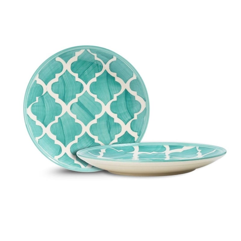 KitchEase Moroccan Print Green Ceramic Plates Set of 2, Microwave & Dishwasher Safe, Dinner Serving Plates for Dessert, Appetizer, Salad, Sandwich, Snacks, Fruits for Daily Use & Gifting.(8.07 INCH) - Image 1