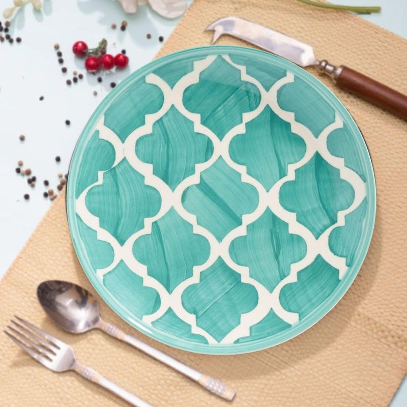 KitchEase Moroccan Print Green Ceramic Plates Set of 2, Microwave & Dishwasher Safe, Dinner Serving Plates for Dessert, Appetizer, Salad, Sandwich, Snacks, Fruits for Daily Use & Gifting.(8.07 INCH) - Image 3