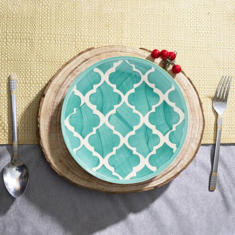 KitchEase Moroccan Print Green Ceramic Plates Set of 2, Microwave & Dishwasher Safe, Dinner Serving Plates for Dessert, Appetizer, Salad, Sandwich, Snacks, Fruits for Daily Use & Gifting.(8.07 INCH) - Image 4