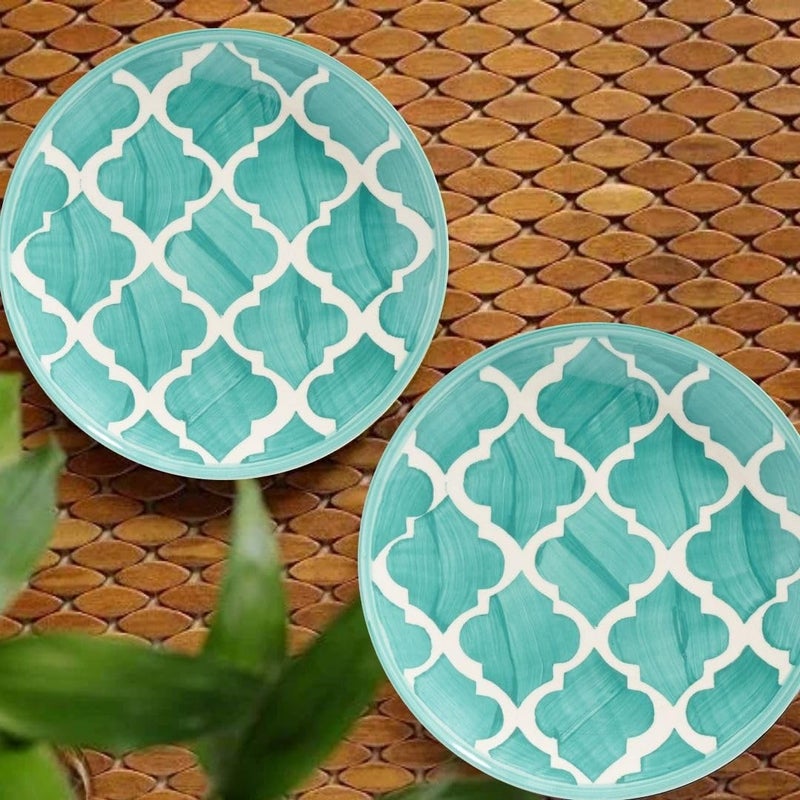 KitchEase Moroccan Print Green Ceramic Plates Set of 2, Microwave & Dishwasher Safe, Dinner Serving Plates for Dessert, Appetizer, Salad, Sandwich, Snacks, Fruits for Daily Use & Gifting.(8.07 INCH) - Image 5