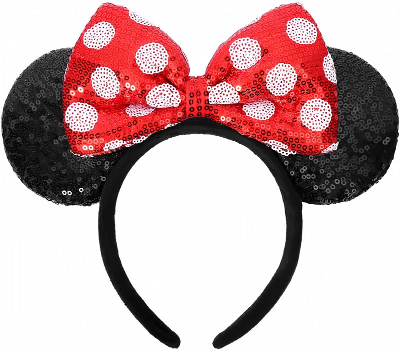 ETLUK Mouse Ears Headband, Mouse Ears Sequin Bow Headbands for Women Girls, Cosplay Accessories Party Decorations (Red) - Image 1