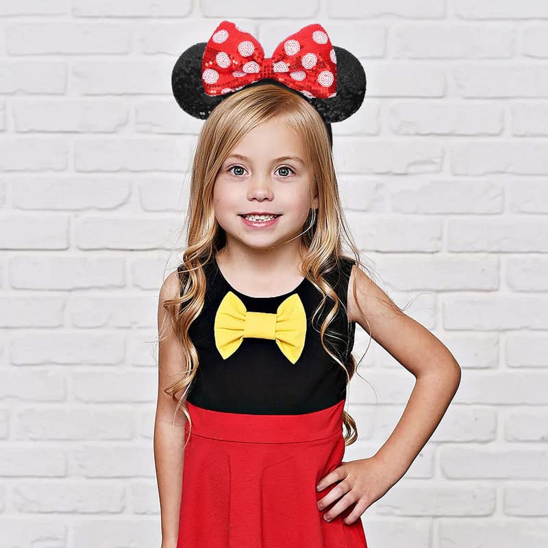 ETLUK Mouse Ears Headband, Mouse Ears Sequin Bow Headbands for Women Girls, Cosplay Accessories Party Decorations (Red) - Image 3