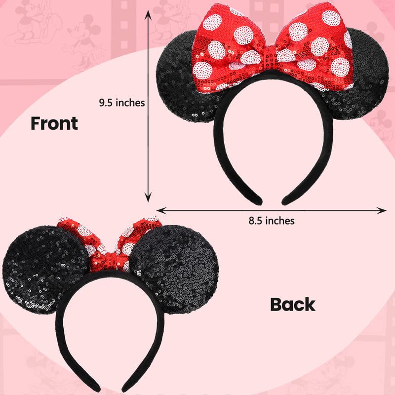 ETLUK Mouse Ears Headband, Mouse Ears Sequin Bow Headbands for Women Girls, Cosplay Accessories Party Decorations (Red) - Image 2