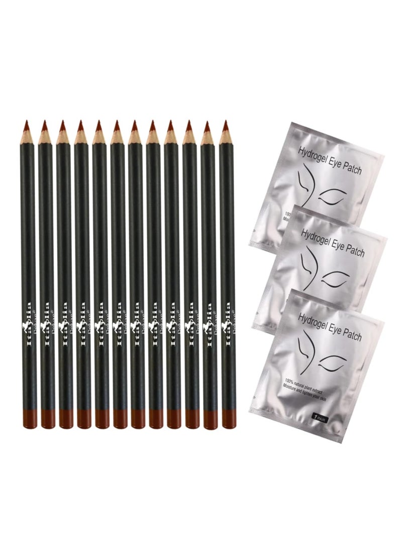 Italia Deluxe Italia Deluxe 12 pcs Eyeliner Pencil, Ultra Fine, Creamy, High-pigmented, Long-lasting + 3 pair Hydrogel Eye Patch for Lash Extensions (Brown) 