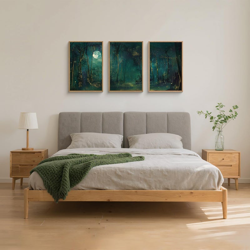 Aryroi Large Vintage Moon and Star Forest Framed Canvas Wall Art,Mystical Night Sky Scenery Wall Decor,Moody Tree Landscape Artwork,Magical Midnight Art Print for Living Room,Bedroom,Office- 16"x24"x3 - Image 5