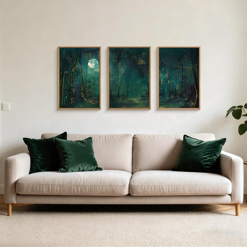 Aryroi Large Vintage Moon and Star Forest Framed Canvas Wall Art,Mystical Night Sky Scenery Wall Decor,Moody Tree Landscape Artwork,Magical Midnight Art Print for Living Room,Bedroom,Office- 16"x24"x3 - Image 2