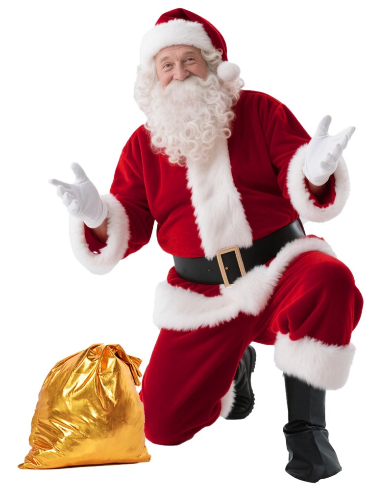 UDYR Santa Claus Costume for Men - 9PC Santa Suit Adults Men, Velvet Santa Outfit for Christmas Parties, Family Photos & Events (Dark Red) - Image 1