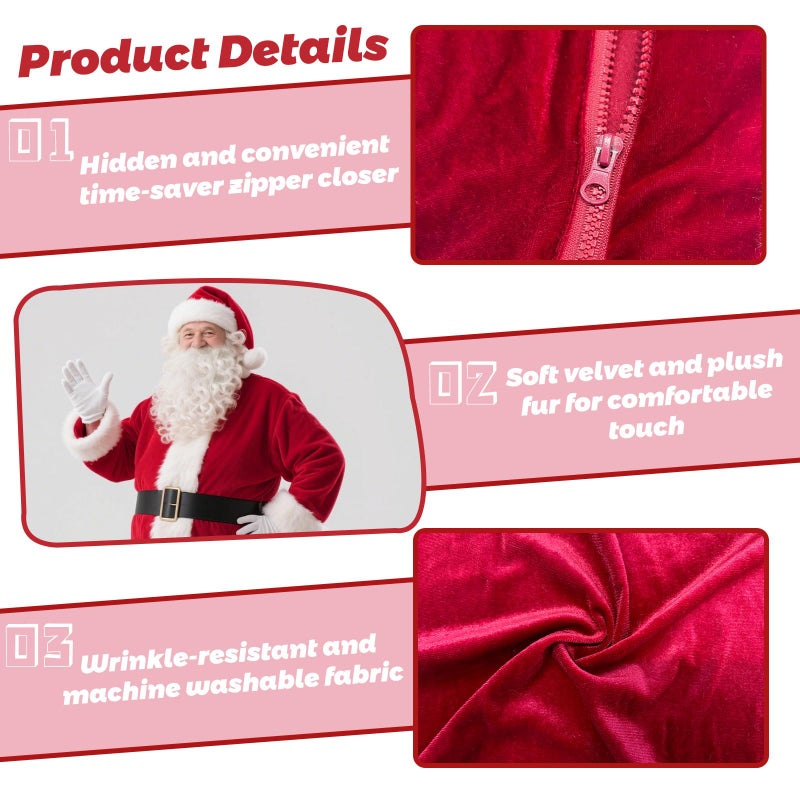 UDYR Santa Claus Costume for Men - 9PC Santa Suit Adults Men, Velvet Santa Outfit for Christmas Parties, Family Photos & Events (Dark Red) - Image 2