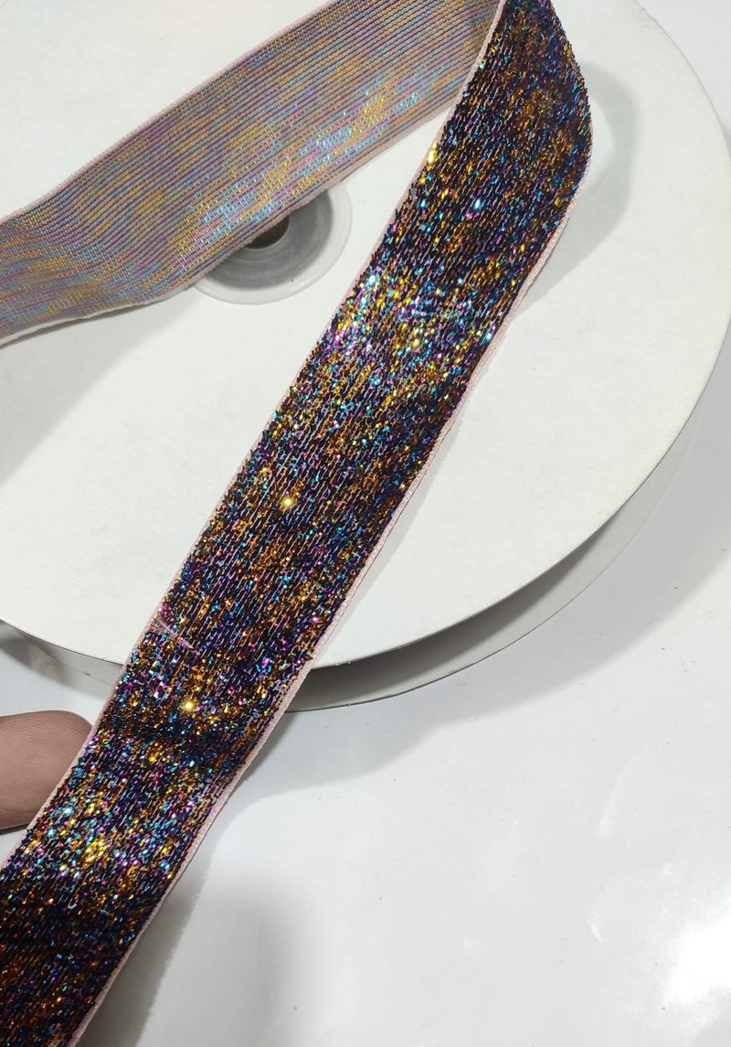 OMX Roll of Multicolor Sparkle Glitter Ribbon Patti (18 Meters) (Border) with 2.5cm Width, Saree Border, Party Decoration, Craftwork - Image 4