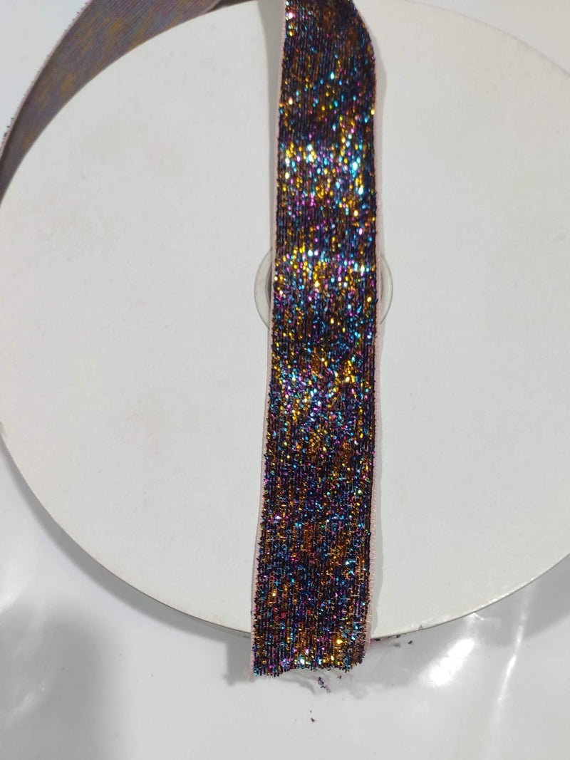 OMX Roll of Multicolor Sparkle Glitter Ribbon Patti (18 Meters) (Border) with 2.5cm Width, Saree Border, Party Decoration, Craftwork - Image 2