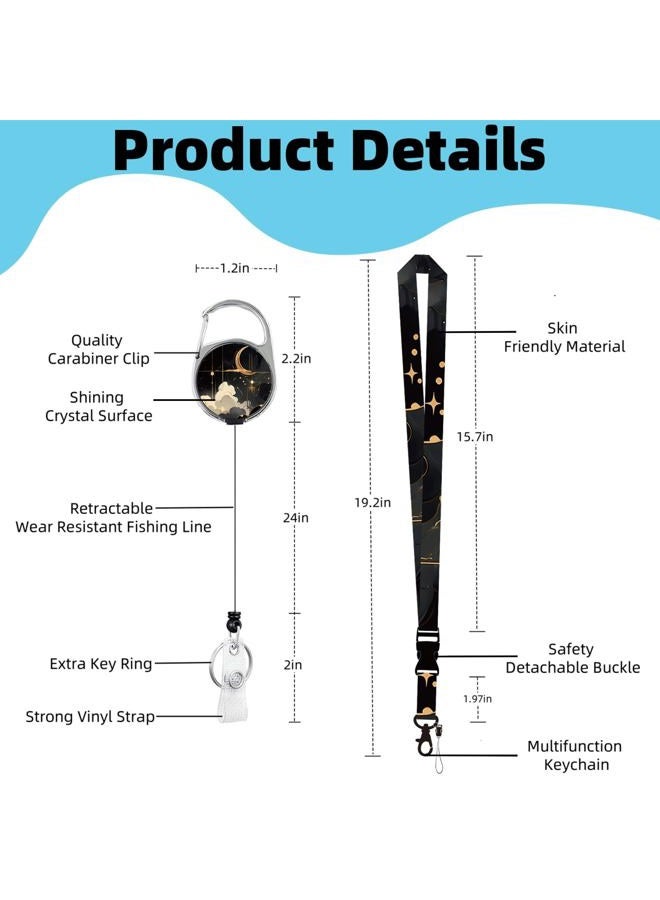 KWSAAHU ID Badge Holder with Lanyard, Detachable Lanyard and Retractable Badge Reel Clip, Vertical ID Protector Bage Clips for Man Woman Nurses Students Teachers Office Workers - Black Gold Celestial - Image 2