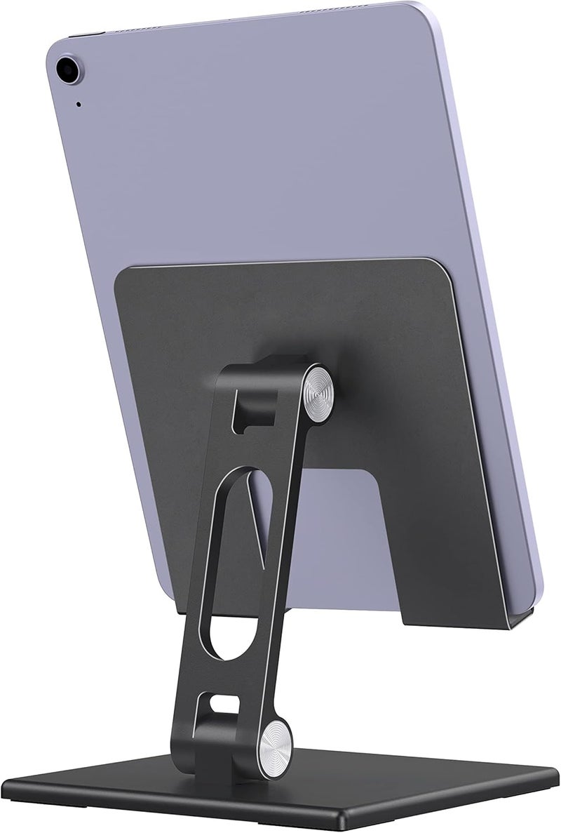 ALASHI حامل أجهزة لوحية ALASHI للمكتب، حامل ثابت بقاعدة معدنية ثقيلة ومُثخنة للأجهزة اللوحية الكبيرة، قابل للتعديل بزوايا متعددة وقابل للطي، يدعم الأجهزة اللوحية من 4 إلى 13.3 بوصة عالميًا، أسود - Image 1