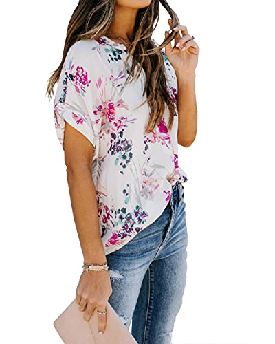 Allimy Womens Fashion 2025 Blouses Dressy Trendy Summer Short Sleeve Floral Tops Purple 2X - Image 4