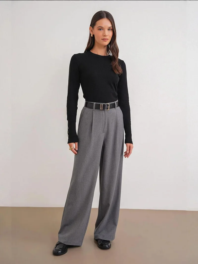 MixRay Mixray Slim Fit Crew Neck Knit Sweater