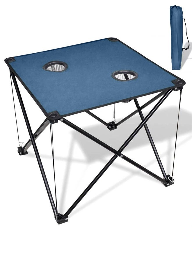 كادي ون طاولة رحلات قماشية قابلة للطي مع حقيبة تخزين للاستخدام الخارجي مزودة بأقدام معدنية مانعة للانزلاق و مدخلي أكواب مقاس 48 سم × 48 سم × 45 سم - Image 1