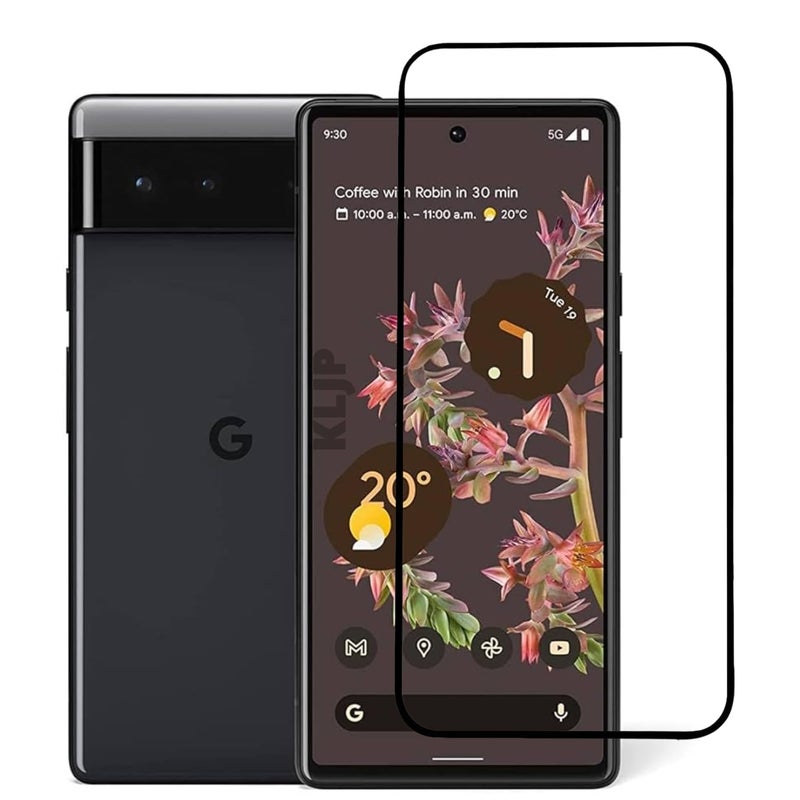 KLJP حماية شاشة زجاجية مقسّاة من غوريلا بمعيار عسكري متقدم لجهاز جوجل بيكسل 6 مع مجموعة تركيب | تغطية حماية من الحافة إلى الحافة | أسود - Image 1