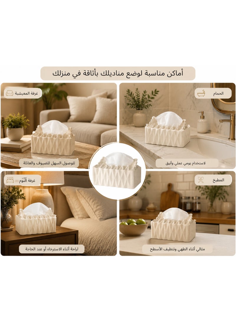 كالدا غطاء علبة مناديل كالدا ويف (Wave) – حامل مناديل فخاري يدوي الصنع – تصميم هندسي مموج عصري بملمس حجري فاخر – حافظة حجرية متينة للديكور الجمالي للمنزل والمكتب - Image 3
