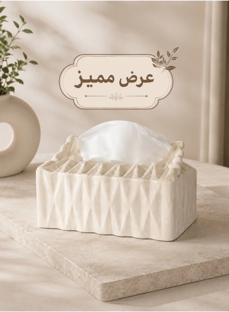 كالدا غطاء علبة مناديل كالدا ويف (Wave) – حامل مناديل فخاري يدوي الصنع – تصميم هندسي مموج عصري بملمس حجري فاخر – حافظة حجرية متينة للديكور الجمالي للمنزل والمكتب - Image 2