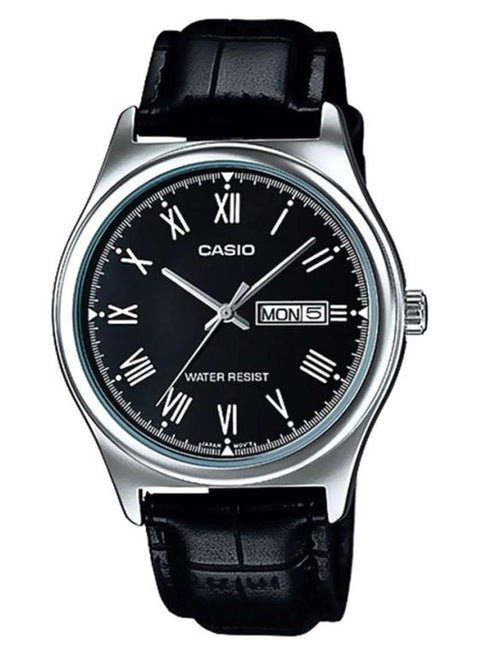 Men Leather Analog Quartz Watch MTP-V006L-1BUDF - 38 mm - Black