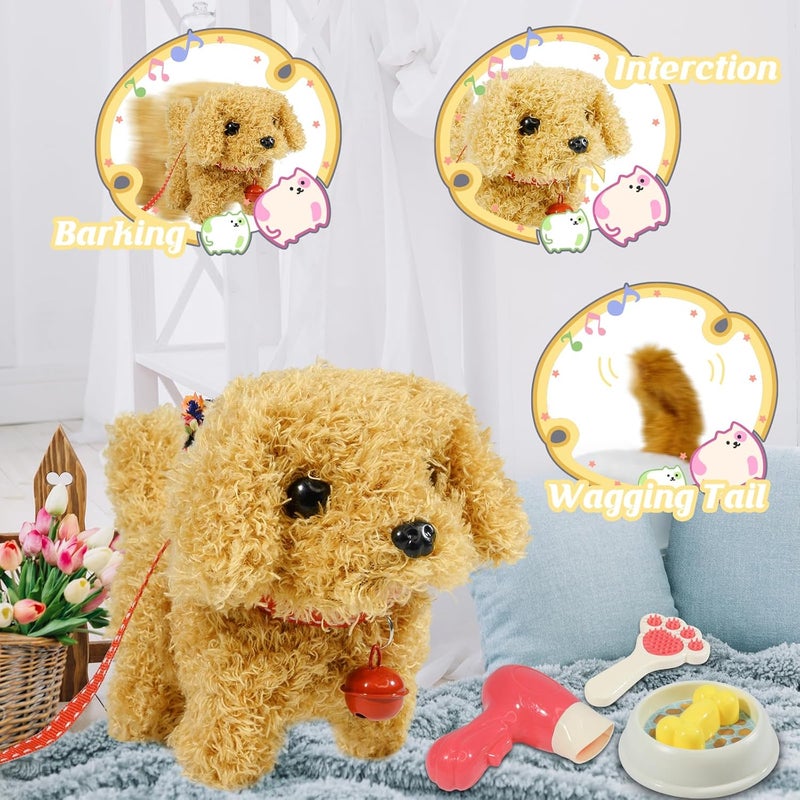 lonfypeng Plush Toys Walking Dog Toys That Can Walk, Bark and Wag Tail,Interactive Electronic Pet Toys Puppy with Leash,Easter Christmas Birthday Gift for Toddlers Kids - Image 2