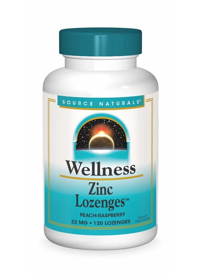 Source Naturals Wellness Zinc Lozenges, Peach-Raspberry Flavord Immune Support, 23mg - 120 Lozenges - Image 1