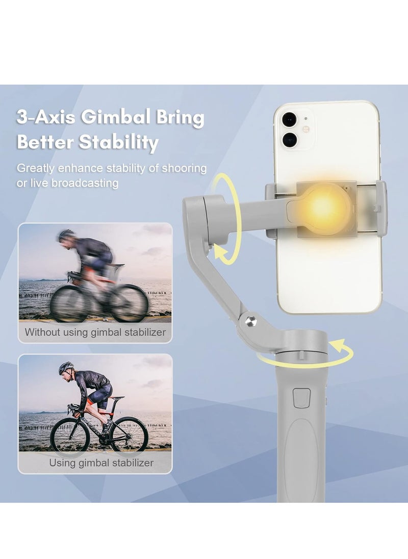Foldable Gimbal Stabilizer for Smartphone – 3-Axis Phone Gimbal Stabilizer for Vlogging, Shake-Free Videos, Max 260g Load, Horizontal & Vertical Modes, Face Zoom, Timelapse, with Mini Tripod – Perfect for iPhone, Android & Content Creators