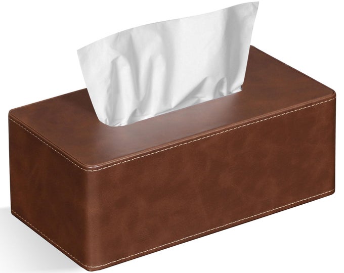 TISSUE BOX COVER RECTANGULAR 98L X 53W X 43H REFINED MODERN PU LEATHER FACIAL TISSUE DISPENSER BOX HOLDER FOR DRESSER BATHROOM DECORATIVE BEIGE